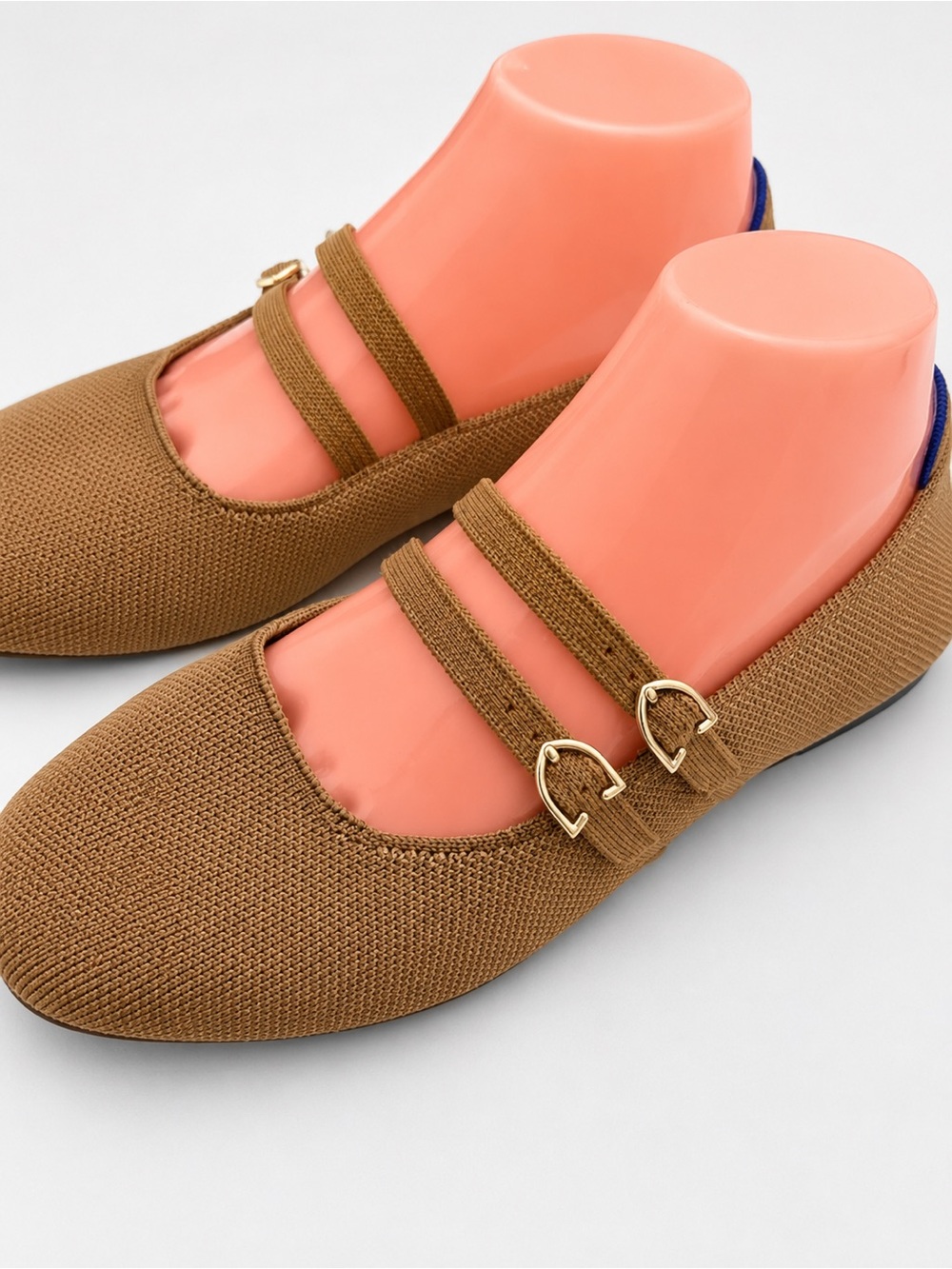 Rothy’s Double Buckle Mary Jane Flats Shoes Women's US 9 Java Chip Camel Brown